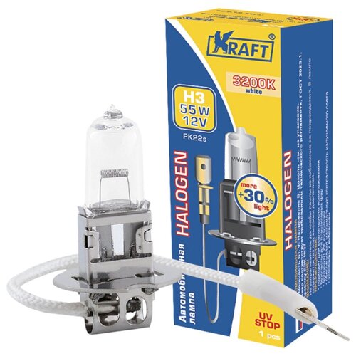 фото Лампа автомобильная галогенная kraft h3 12v 55w (pk22s) +30% kt 700070 1 шт.