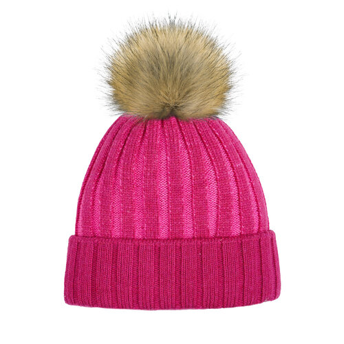 фото Шапка бини gusti, демисезон/зима, с помпоном, подкладка, вязаная, размер 50/52, розовый, фуксия