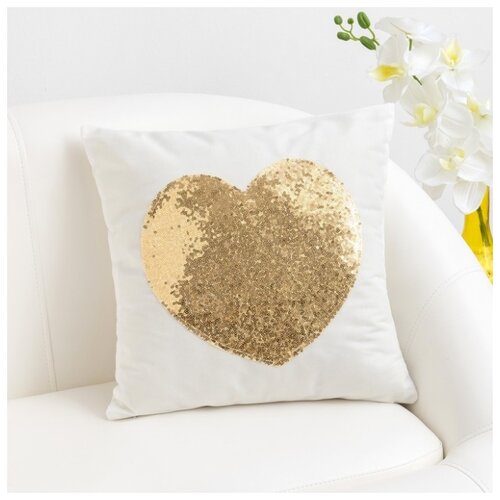 фото Чехол на подушку "сердце" цв. золотой,40 x 40 см, велюр этель