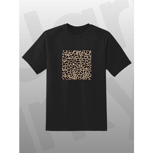 фото Модная черная футболка с принтом леопардовый квадрат / базовые + оверсайз размеры / стильная надпись со смыслом / хлопок jarky