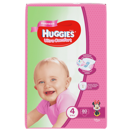 фото Huggies подгузники Ultra Comfort для девочек 4 (8-14 кг) 80 шт.