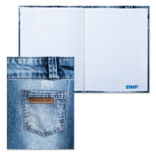 фото Блокнот малый формат (110х147 мм) а6, 80 л., твердый переплет, ламинированная обложка, клетка, staff, "джинса", 120952