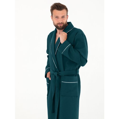 фото Халат everliness, длинный рукав, карманы, пояс/ремень, банный халат, размер 56, зеленый