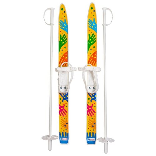 фото Беговые лыжи олимпик лыжики-пыжики с креплениями, с палками ручки 75 см