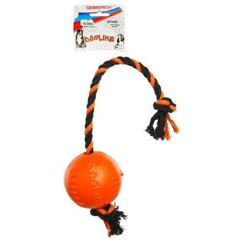 фото Игрушка для собак doglike мяч с канатом средний (оранжевый-черный-черный)
