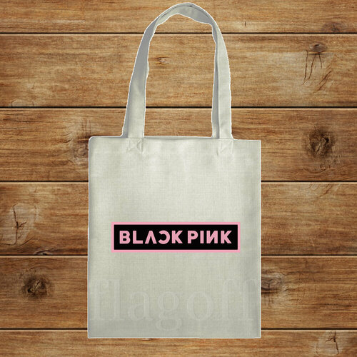 фото Сумка шоппер лен по аниме blackpink / black pink / блек пинк №3, бежевый нет бренда