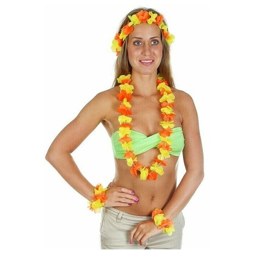 фото Гавайский набор "цветочки", ( ожерелье, венок 2 браслета), цвет желтый страна карнавалия