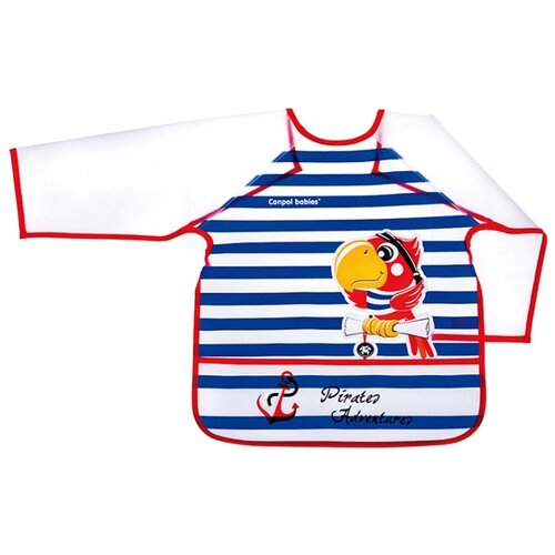 фото Canpol babies нагрудник с рукавами apron with sleeves "pirates", 36m+, синий/красный попугай