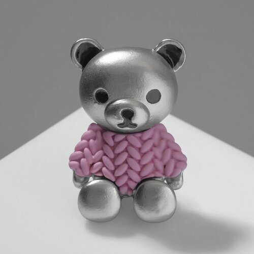 фото Брошь "мишка" в свитере, цвет бежево-розовый в матовом серебре 7624570 queen fair