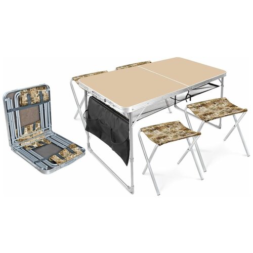 фото Комплект складной походной мебели nika сст-к3 (стол+4 стула), коричневый/кофе с молоком
