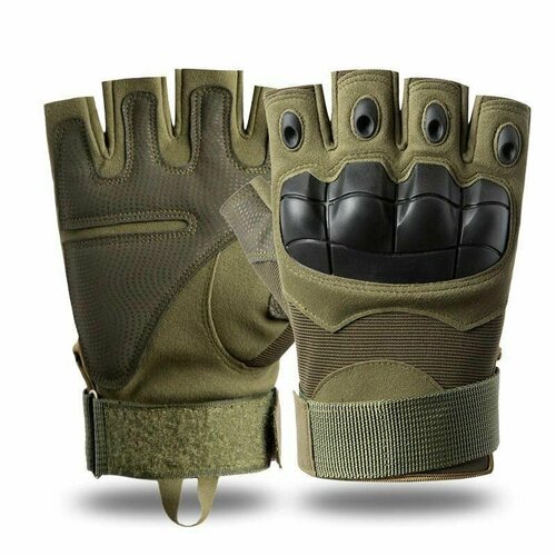 фото Тактические перчатки для мужчин без пальцев t04 / перчатки с защитой костяшек боевые военные, для рыбалки, охоты и туризма, размер xl, олива торговая федерация