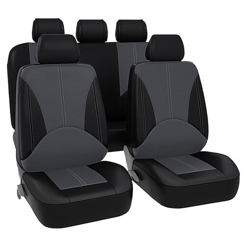 фото Чехлы универсальные на автомобильные сиденья, комплект "elite", экокожа, черно- серые kraft