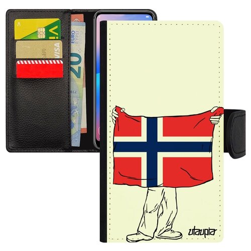фото Чехол-книжка на смартфон apple iphone xr, "флаг норвегии с руками" туризм государственный utaupia