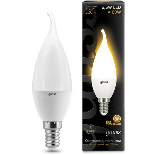 фото Светодиодная лампа gauss led candle tailed e14 6.5w 2700k