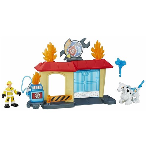 фото Playskool (hasbro) игровой набор трансформеры-спасатели "горящий автосервис" b4964 / b4963