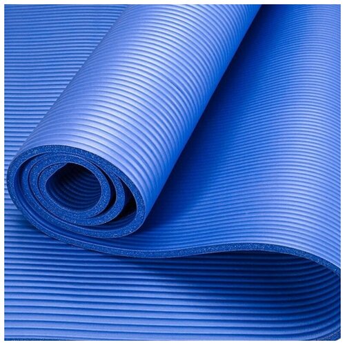 фото Универсальный коврик нбк nbrm-08 синий для йоги и фитнеса, размер 183х61х0.8 см, материал бутадиен-нитрильный каучук, высокая износостойкость и теплоизоляция, ремешок-лямка для переноски hawk