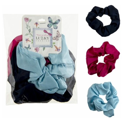 Lukky Fashion резинки текстильные, атлас, 3 шт (голубой, синий, розовый)