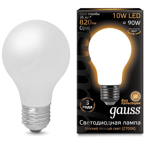 фото Светодиодная лампа gauss led filament a60 opal e27 10w 2700к 1/10/40