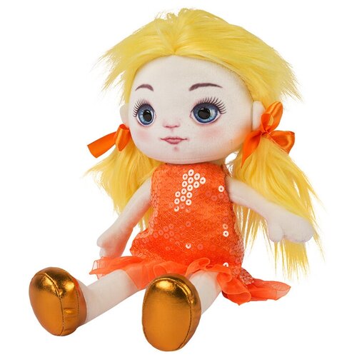 фото Мягкая игрушка maxitoys кукла милена в оранжевом платье, 35 см