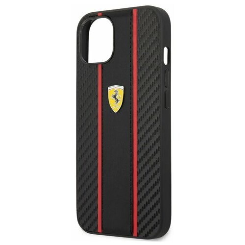 фото Ferrari для iphone 13 чехол pu carbon/smooth with metal logo hard black