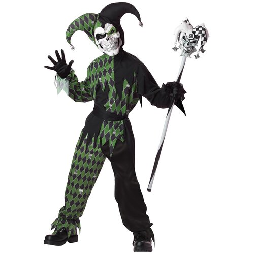 фото Костюм дьявольский шут зелено- черный детский california costumes s (6-8 лет) (маска, головной убор, кофта, штаны, пояс)