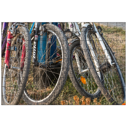 фото Магнитный пазл 27x18см."колеса велосипеда, четыре, велосипед" на холодильник lotsprints