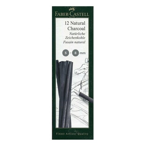 фото Уголь натуральный для рисования faber-castell, набор 12 шт., "pitt", толщина 5-8 мм, 129298