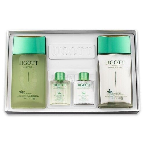 фото Jigott well being greentea 2set набор для мужчин с экстратом зелёного чая (тонер 150 мл + 30 мл, эмульсия 150 мл + 30 мл) gasi