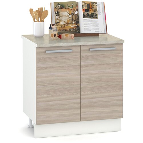 фото Кухонный стол-шкаф со столешницей лима 800, цвет белый/ясень шимо светлый бит и байт