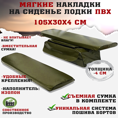 фото Мягкие накладки на сиденья (банки) лодки пвх (2шт.) gaoksa 105х30х4 см, зеленый комплект с сумкой пвх