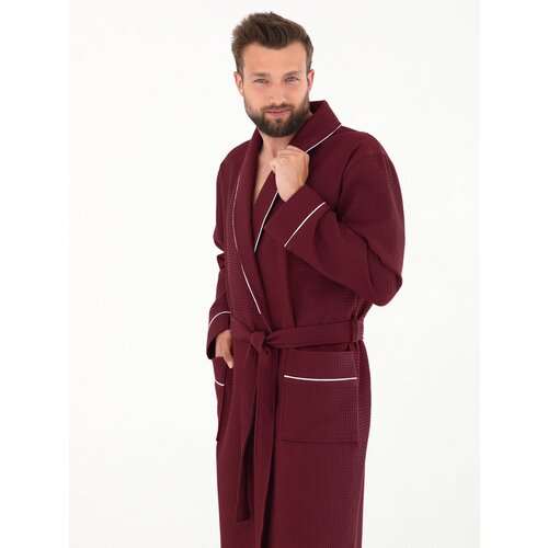фото Халат everliness, длинный рукав, банный халат, пояс/ремень, карманы, размер 60, бордовый