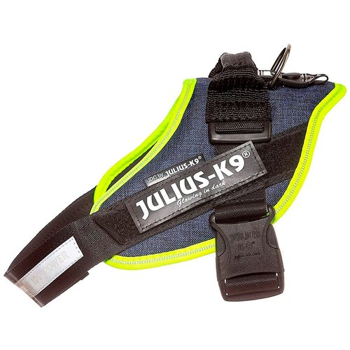 фото Шлейка для собак julius-k9 idc powerharness 1 джинса зеленый неон 23 - 30 кг 63 – 85 см (1 шт)