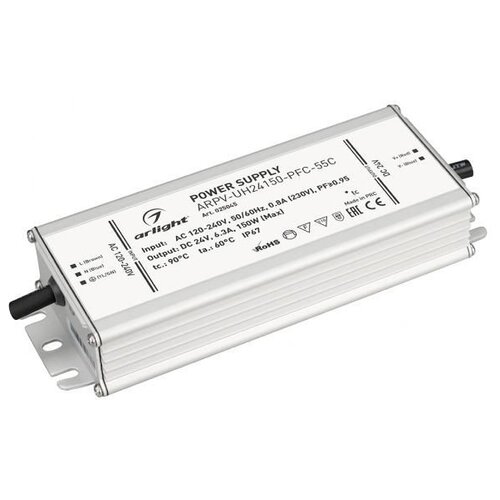 фото Блок питания arpv-uh24150-pfc-55c (24v, 6.3a, 150w) (arl, ip67 металл) arlight