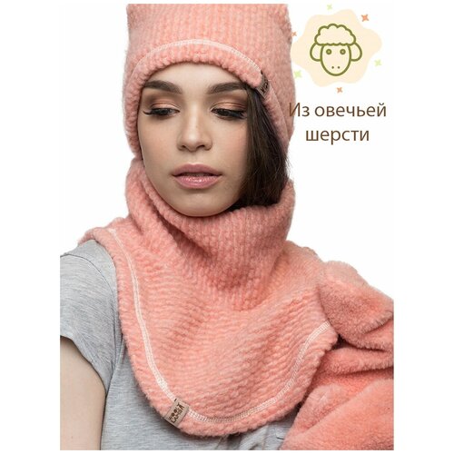 фото Воротник-манишка из овечьей шерсти woollamb букле лосось wool lamb