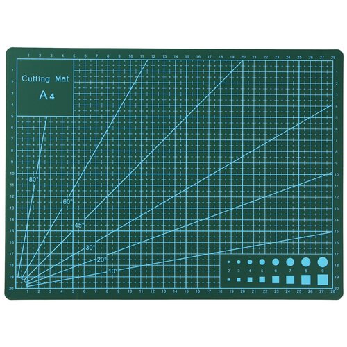 фото Коврик для макетирования и резки а4 двусторонний с самовостанавливающимся покрытием 297 x 210 х 3мм. цвет сине-зеленый с разметкой и геометричиескими рисунками. iqzip