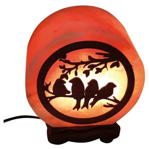 фото Солевая лампа / соляная лампа urm круг-5 с деревянной картиной птички sll-12508 (2,4кг)