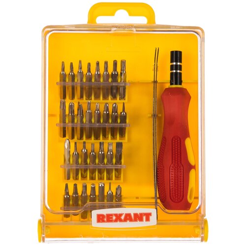 фото Набор инструментов для точных работ rexant 12-4701, 32 предм., желтый/красный