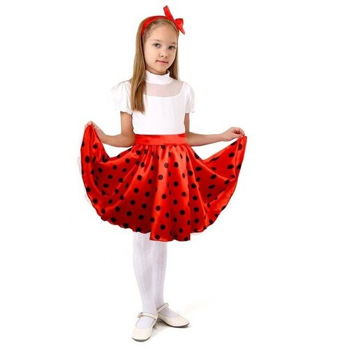 фото Карнавальная юбка для вечеринки красная в чёрный горох, повязка, рост 110-116 см, "страна карнавалия", цвет красный, материал полиэстер