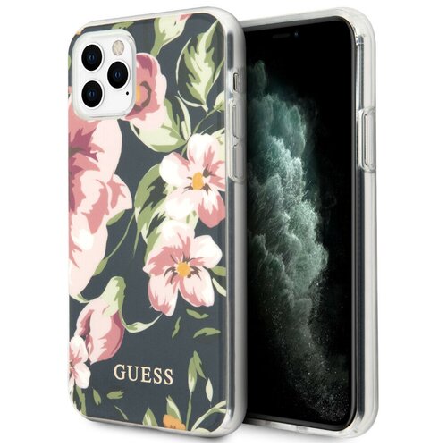 фото Чехол cg mobile guess flower tpu/pc hard shiny n.3 для iphone 11 pro max, цвет темно-синий (guhcn65imlfl03)