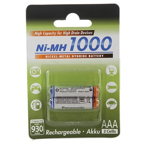 фото Аккумулятор aaa - panasonic 1000 mah ni-mh (2 штуки) 2bpbk-4hgae/2be