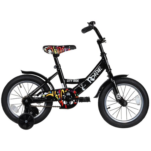фото Велосипед детский двухколесный city-ride roadie, рама сталь, колеса 14", страховочные колеса, велосипед для мальчиков, для девочек, для детей, цвет черный