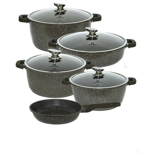 фото Кухонный набор, набор кастрюль, набор посуды для приготовления hoffmann, 9 предметов, коричневый