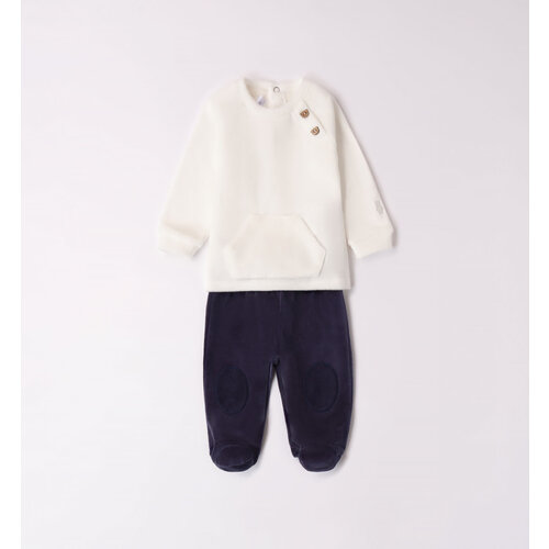 фото Комплект одежды minibanda детский, лонгслив и ползунки, повседневный стиль, без капюшона, манжеты, пояс на резинке, карманы, размер 12, белый, синий