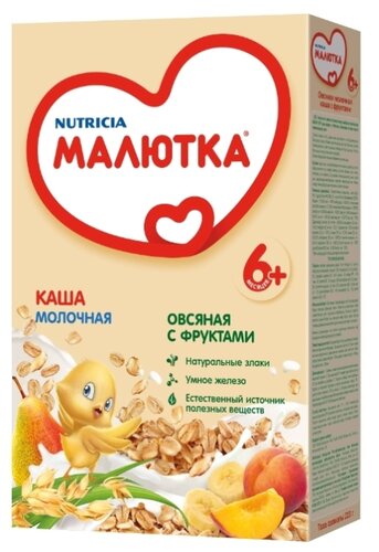 Каша Малютка (Nutricia) молочная овсяная с фруктами (с 6 месяцев) 220 г Каши Каша Малютка (Nutricia) молочная овсяная с фруктами (с 6 месяцев) 220 г Каши