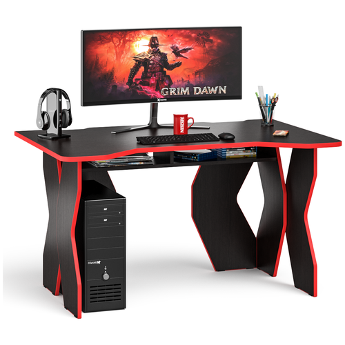 фото Игровой компьютерный стол краб-5 цвет венге/кромка красная бит и байт