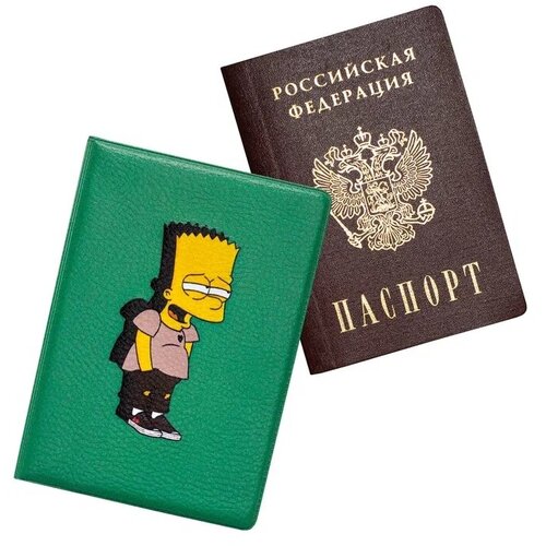 фото Обложка чехол на паспорт барт симпсон зеленый (bart simpson) keks