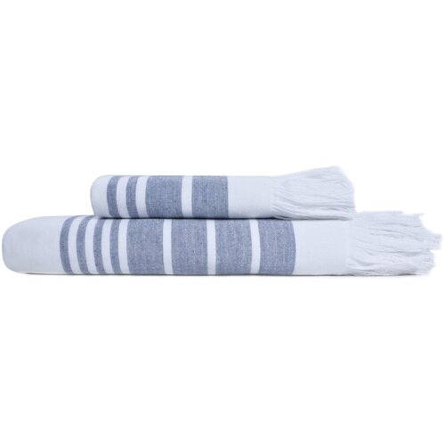 фото Hamam полотенце marine towel цвет: белый, синий (50х100 см) br40162