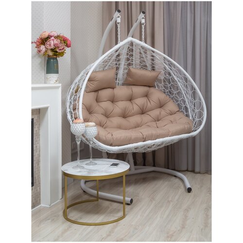 фото Подвесное кресло двухместное bueno grande-2xl белое из искусственного ротанга астела мебель