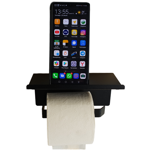 фото Держатель для туалетной бумаги, с полочкой для телефона. лофт,черный синдикат