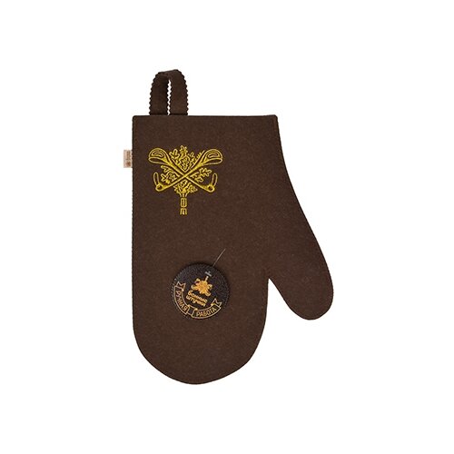 фото Рукавица коричневая с вышитым логотипом "банные штучки", войлок 100%/20